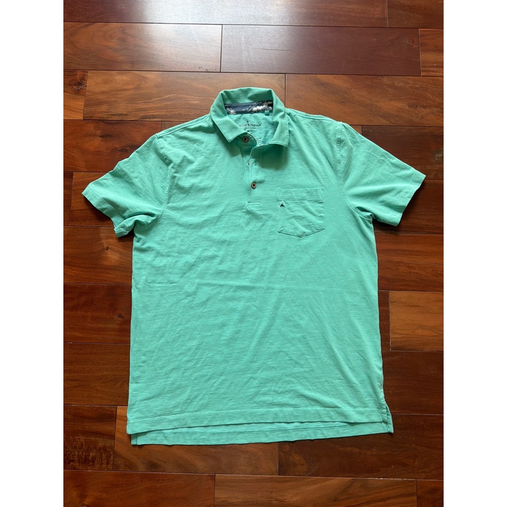 Tailor Vintage Mens Seafoam Green Short Sleeve Pocket Polo Shirt Size M Stretch